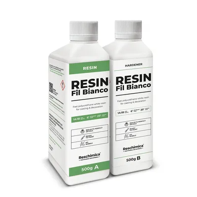 Obrázok produktu pre Biela dvojzložková živica 1:1 FIL BIANCO, rýchle vytvrdnutie (15 minút), perfektný povrch, ideálna na živicové kreácie, dekorácie (1 kg)