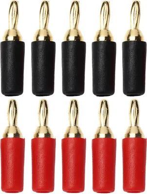 Produktbild von 4 Stück 25mm vergoldete 2,5mm Bananenstecker mit 3,5mm Lötpin – Rot und Schwarz, 5 Sets