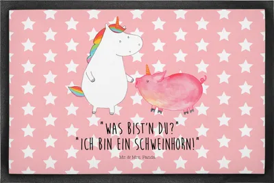 Produktbild von Mr. & Mrs. Panda fußmatte Einhorn Schwein 50 x 75 cm - Rot Pastell - Geschenk, Unicorn, Freundin, Sauberlaufmatte, Gummimatte, Einhörner, Schweinchen, Bodenvorleger