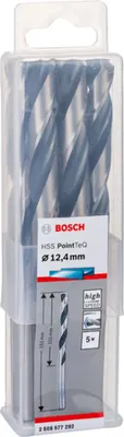 Image de Forets hélicoïdaux à métaux HSS PointTeQ, DIN 338, 12,4 mm, paquet de 5