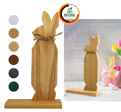 Produktbild von Floranica Osterdeko Hase aus Holz Natur 30 cm Hoch Osterhase DIY Ostern Figur, Frühlingsdeko