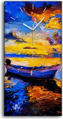 Produktbild von Dekor Leinwand Uhr Wandbilder Geräuschlos 30x60 Wasser Boot Himmel Wolke bunte - weiße Hände