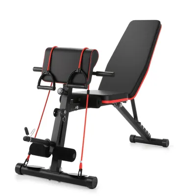Produktbild von KEHOT Klappbare Hantelbank Trainingsbank mit Zugseilen, Verstellbare Fitnessbank mit Stahlrahmen, Kraftstation für Home Gym, Belastbar bis 200 kg