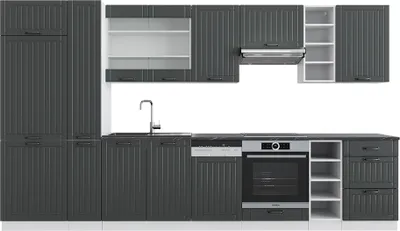 Produktbild von Küchenzeile Vicco Fame-Line Anthrazit Landhaus/Weiß 355 cm mit Hochschrank, ohne Arbeitsplatte, Model 39619