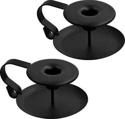 Produktbild von Unyqoos® Kerzenhalter-Set (2) – becherförmige Kerzenhalter mit Griff, Retro Schwarz, Vintage Eisen, Tischdeko für Valentinstag, Weihnachten, Halloween, Hochzeit, Dinner