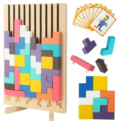 Produktbild von Holzpuzzle Tetris, bunt, 3-6 Jahre, Montessori Spielzeug für Kinder