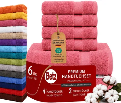 Produktbild von Betz 6er Handtuch Set Premium – 4 Handtücher 50x100 cm – 2 Duschtücher 70x140 cm - 100% Baumwolle – Frottee Handtücher für Bad, Gäste, Alltag-Himbeere