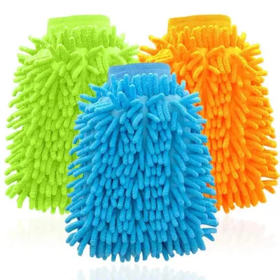 Zdjęcie produktu dla 3 sztuki rękawic do mycia z mikrofibry, typu "chenille", do samochodu, domu i czyszczenia okien