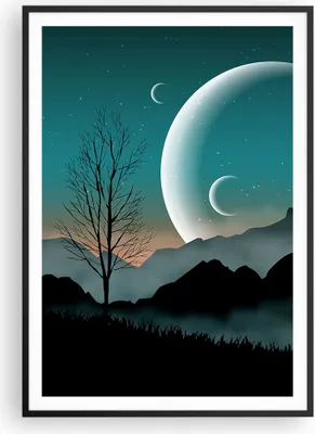 Produktbild von Gerahmtes Poster - Schwarzer Rahmen - Himmel Nacht Illustration - 70x100 cm - Wand Bild - Wanddeko - Wandbilder - Wandposter - Bilderrahmen - Bilder - Kunstdruck - Wandbild - P2BPA70x100-4143