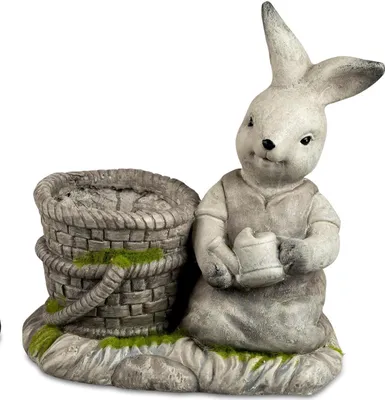 Produktbild von Dekofigur Hase mit Gießkanne und Pflanzkübel H. 36cm grau Formano WA