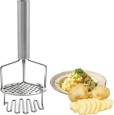Productafbeelding van Unyqoos® roestvrijstalen aardappelstamper – ergonomisch ontwerp, vaatwasmachinebestendig, met veermechanisme en energiebesparend voor aardappelen, groenten en citrusvruchten