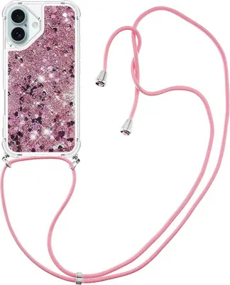 Produktbild von iPhone 16 Hülle - Coverup Liquid Glitzer Back Cover mit Handykette - Roségold