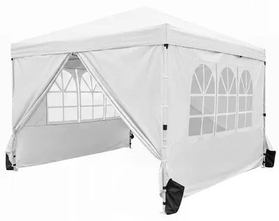 Produktbild von COSTWAY Pavillon 3 x 3 m, Partyzelt höhenverstellbar, winterfester Gartenpavillon mit 4 abnehmbaren Seitenwänden, Sandsäcke & Rolltasche, Weiß