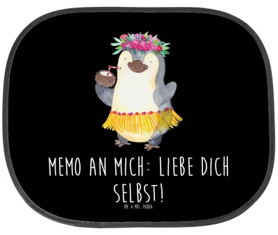 Produktbild von Mr. & Mrs. Panda Sonnenblende Auto Pinguin Kokosnuss - Schwarz - Geschenk, sonnenschutz saugnapf, Autosonnenschutz, Pinguine, Urlaub, kfz hitzeschutz, Selbstliebe