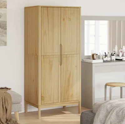 Produktbild von "2026 Promotion" Kleiderschrank FLORO Wachsbraun 77x53x171 cm Massivholz Kiefer - Kleiderschränke CC22738