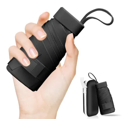 Produktbild von Mini Regenschirm, Mini Reise Klappschirm 6 Rippen Taschenschirme Mit Etui UPF 50+Sonnenschutz und Regenschutz,Kompakte Bauweise für Pendler, Jungen und Mädchen
