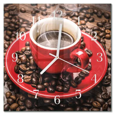 Produktbild von Tulup Glasuhr Wanduhr Küchenuhr Echt-Glas 30x30 cm Modern Dekorativ Geräuschlos Weiße Zeiger - Tasse Kaffee
