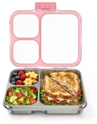 Edelstahl-Lunchbox mit 4 Fächern, auslaufsicher, pink
