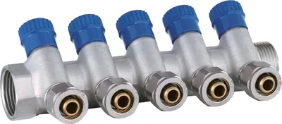 Produktbild von AQUA HEATING Kaltwasserverteiler Wasserverteiler Kaltwasser Trinkwasser Heizung Industrie Wasseranschluss-Verteiler 1 Zoll x 16 mm PEX 5 Kreise
