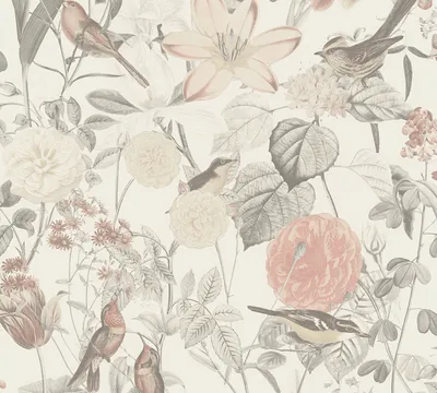 Zdjęcie produktu dla A.S. Création Blumentapete Exotic Life Vogeltapete Vliestapete grau rosa orange 10,05 m x 0,53 m