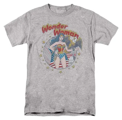 Obrázok produktu pre Tričko Wonder Woman – "K vašim službám" – uni, pánske/dámske, model TV40031 (veľkosť 4XL), farba: športová sivá (Heather)