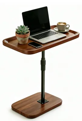 Höhenverstellbarer C-Beistelltisch, 60-90 cm, Walnussfarbe