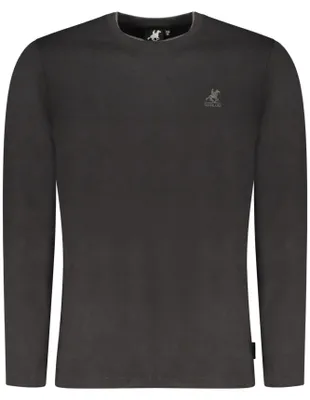Produktbild von Elegantes Langarm Herren T-Shirt Schwarz – Kontrastdetails & Stickerei