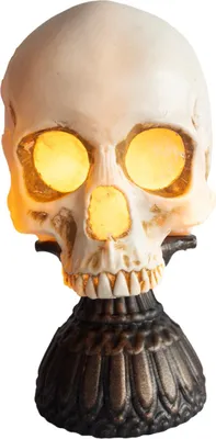 Produktbild von Halloween Totenkopf mit Flammenbeleuchtung & Horror Sound 28 cm