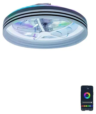 Zdjęcie produktu dla Wentylator sufitowy, oświetlenie RGB, głośnik Bluetooth, inteligentna lampa wentylatora, 7