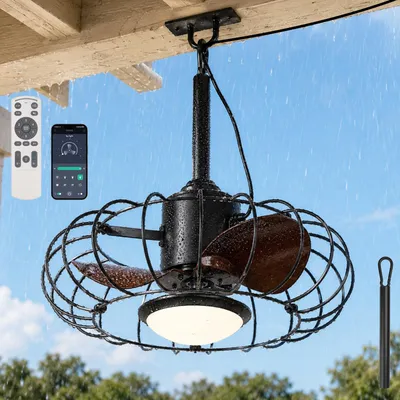 Produktbild von IP65 Outdoor Deckenventilator mit Stecker und Licht - 5m Kabel Pavillon Ventilator Wasserdicht Dimmbar App Fernbedienung Terrasse Pergola Balkon