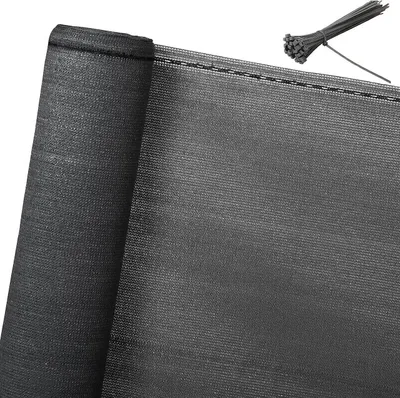 A rolled-up black privacy screen and a bundle of black zip ties.