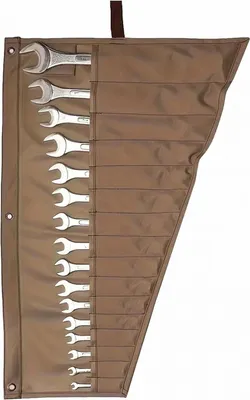 Produktbild von Werkzeugtasche für Schraubenschlüssel, robuste Werkzeugtasche aus Segeltuch mit 16 Fächern für Schraubenschlüssel, Zangen und Maulschlüssel (braun)