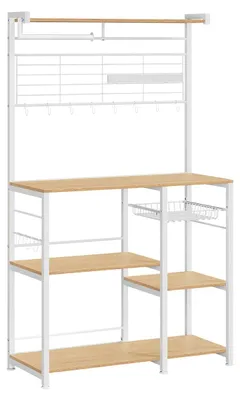 Produktbild von Stehendes Küchenregal mit Küchenrollenhalter und 12 Haken – braun-weiß – 42 x 90 x 167,3 cm