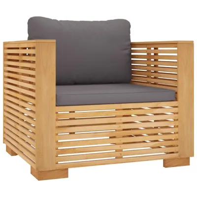 Image de Fauteuil de jardin avec coussins gris foncé Bois de teck massif