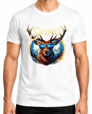 Productafbeelding van Servus Hirsch zonnebril, bergsokken, traditioneel shirt, leren broek, heren T-shirt, wit, maat M