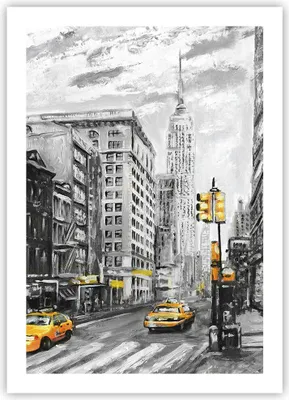 Produktbild von Poster - Poster ohne Rahmen - Stadt Taxi Wolkenkratzer Illustration - 50x70 cm - Wand Bild - Wanddeko - Wandbilder - Kunstposter - Wandposter - Bilder - Kunstdruck - Wandbild - P2XPA50x70-3148