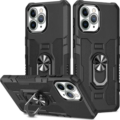 Image de coque pour iPhone 11 Pro Max, Coque durable double couche avec support d'anneau et socle pour iPhone 11 Pro Max Noir