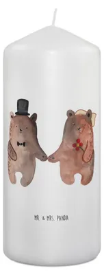 Produktbild von Mr. & Mrs. Panda Kerze Bär Heirat 19 x 8 cm - Weiß - Geschenk, Verheiratet Heirate Hochzeit Hochzeitsgeschenk Hochzeitspaar, Zylinderkerze, Bedruckte, Teddy, Stumpenkerze