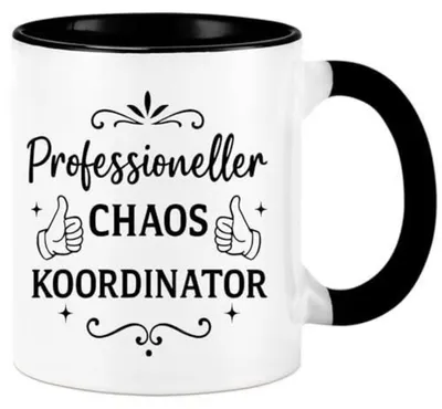 Image de Tasse à café avec inscription : "Coordinateur du chaos professionnel", 325 ml, noire