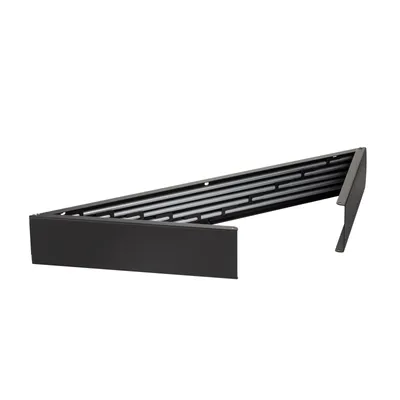 A black, foldable drying rack is shown against a white background.