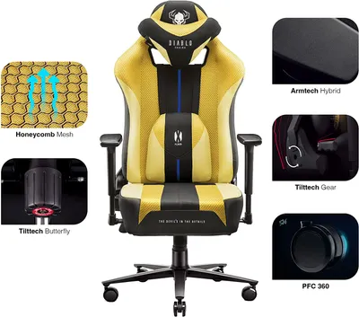 Obrázok produktu pre Diablo X-Player Herné kreslo Kancelárske kreslo Látka 3D podrúčky Ergonomický dizajn Krčný/bederný vankúš Dark Sunflower / žltá  King Size XL