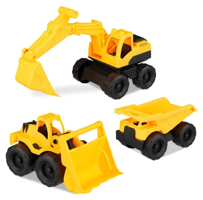 Productafbeelding van Relaxdays speelgoed bouwvoertuigen, set van 3 stuks met een graafmachine, een shovel en een vrachtwagen, geschikt voor de zandbak en kinderkamer, gemaakt van kunststof