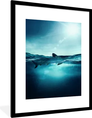 Produktbild von MuchoWow® MuchoWow® Gerahmtes Poster Meer - Hai - Blau 60x80 cm - Poster mit zchwarzem Bilderrahmen - Wohnzimmer - Dekorationen - Prämie
