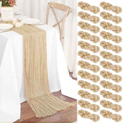 Zdjęcie produktu dla Zestaw 24 beżowych bieżników z cheesecloth na wesela i przyjęcia - 45 x 275 cm