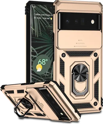Produktbild von Google Pixel 6 Pro Hülle mit Schiebe Kamera Schutz und Ringhalter Ständer Robust Rüstung Schutzhülle für Google Pixel 6 Pro Gold