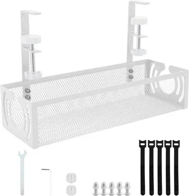 Zdjęcie produktu dla Organizer na kable pod biurkiem, biały, z metalowej siatki