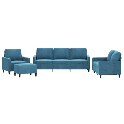 Image de vidaXL Ensemble de canapés 4 pièces avec coussins bleu velours