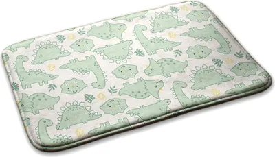 Produktbild von Kinderteppich Schlafzimmer Modern - 75 cm x 45 cm - Dinosaurier Und Blätter