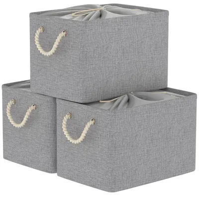 Produktbild von 3 Aufbewahrungsboxen, faltbare Aufbewahrungskörbe mit Kordelzugdeckel und 2 Griffen, Aufbewahrungskörbe für Schränke und Regale, 38 x 28 x 26 cm