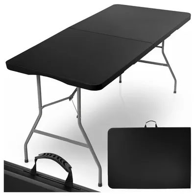Obrázek produktu pro Skládací stůl, kempingový stůl, zahradní stůl, s rukojetí, skládací, 180 cm, kempingový a zahradní stůl, černý, stůl na večírky
